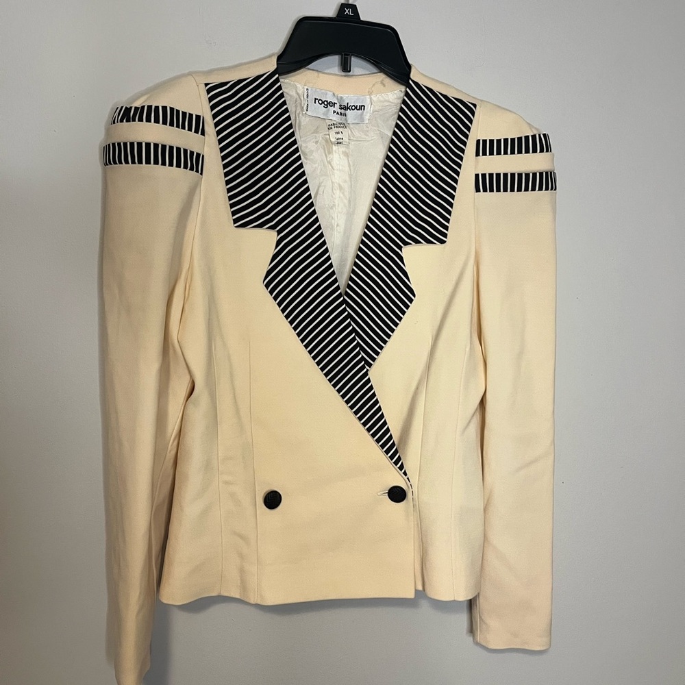 ROGER SAKOUN PARIS Women's blazer vintage 80s XS size 2 100% wool
